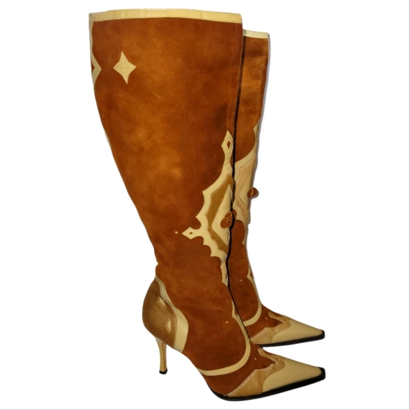 Dolce & Gabbana Shoes - Dolce & Gabbana Designer Pointy Cowgirl Suede Leather Hair Boots Size 8 1/2